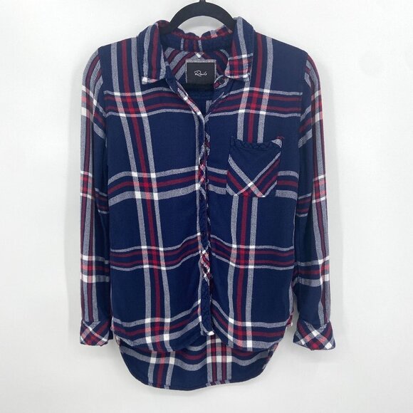 RAILS Blue Red Plaid Flannel Button Up Long Sleeve High Low Shirt Top Size Small - Picture 1 of 5